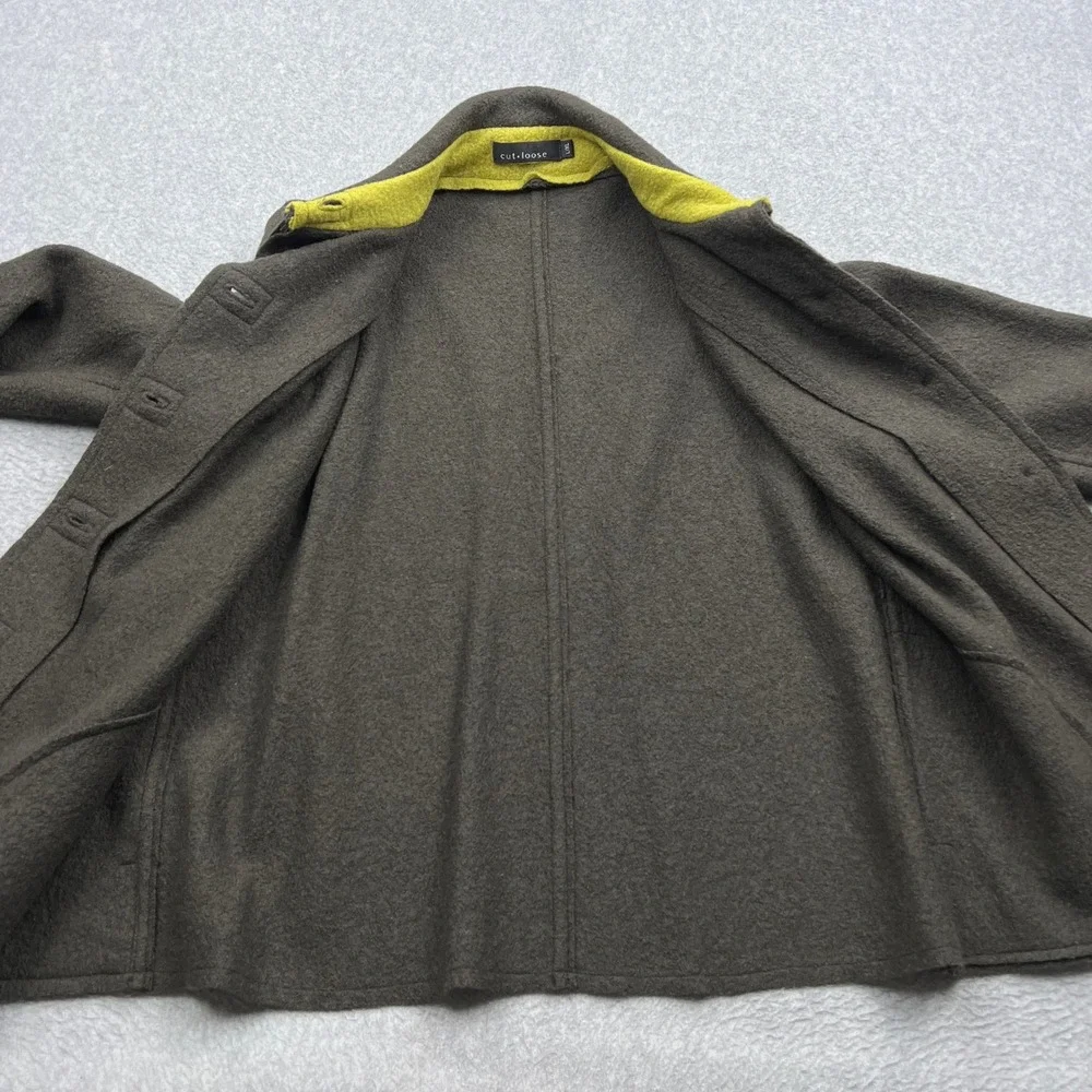 Cut Loose Boiled Wool Jacket Womens L/XL Brown Button Front Contrast Trim Blazer